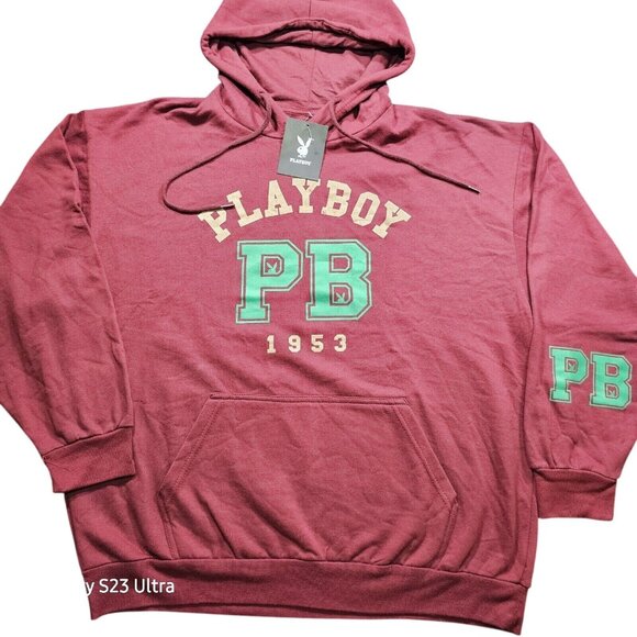 PLAYBOY Tops - Playboy Hoodie XL Extra Large Burgandy Sweatshirt Sweater Pullover Logo New
